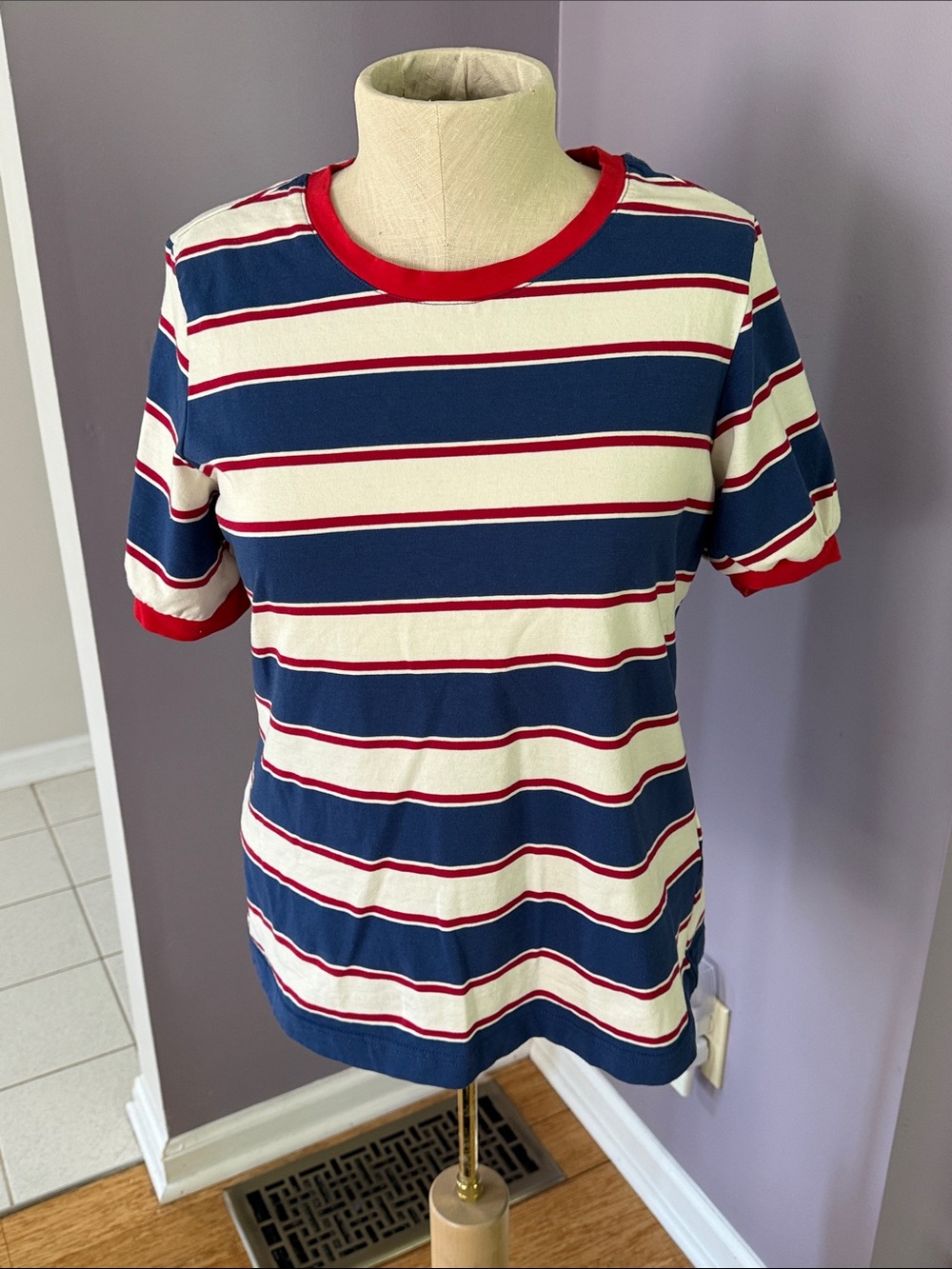 Striped Navy, Cream & Red Short-Sleeve Tee
